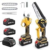 BUYJOY Mini Chainsaw & Electric Pruning Shears Combo, 6-inch Brushless Handheld Power Chain Saw, 1.8” Cutting Cordless Pruner for Tree Trimming, Tools Kit with 2x4000mAh Batteries, Fast Charger