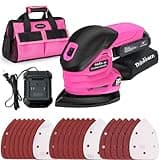 THINKLEARN Cordless Detail Sander - 20V Electric Hand Sander with 22Pcs Sandpapers, 12000 RPM Mouse Sanders with Dust Bag, Compact Palm Sanding Tool for Woodworking, 2.0Ah Battery and Charger Included