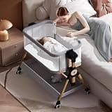 kingobabys 3 in 1 Baby Bassinet,Bedside/Rocking Bassinet for Baby,Bedside Crib with Lockable Wheels,Waterproof Mattress,Adjustable 6 Heights,Portable Bassinets Bedside Sleeper for Newborn Infant