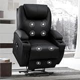 Electric Power Lift Recliner Chair for Adults, Heavy Duty Leather Massage Sofa with Remote, Lay Flat Adjustable Sleeping Recliner with Side Pockets and Cup Holders for Living Room