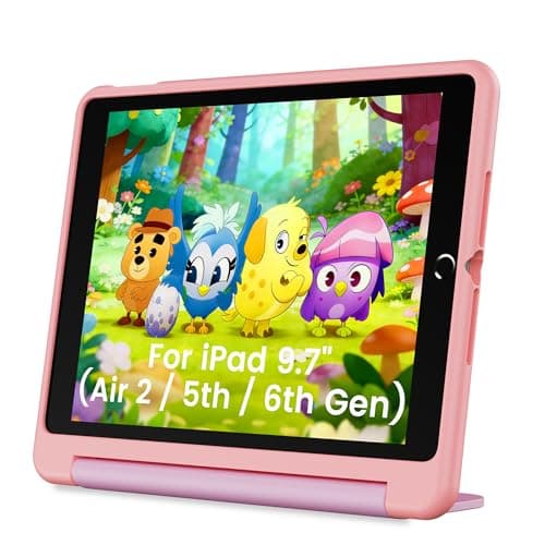 INFILAND Kids Case for iPad 6th/5th Generation (2018/2017), iPad Air 2 (9.7 Inch), Durable Soft Shockproof Stand Protective Cute Cover with Handle (Light Pink)