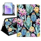 JANENFNA Slim Folio Case Compatible with Samsung Galaxy Tab A 8.0" 2017, SM-T380/T385, PU Leather 360 Rotating Stand Cover, Protective TPU Bumper, Slim Tablet Cover, Blooming Cactus