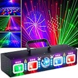 KeoBin DJ Lights for Parties, Pro 6 in 1 DMX & Sound Activated Laser Light Show Machine with Disco Ball Light, RGBW & UV Strobe Party Lights Indoor for Rave Club Dance Bar Gig DJ Lighting