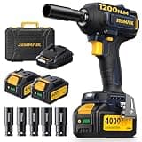 JESIMAIK Cordless Impact Wrench, 900Ft-lbs (1200N.m) 1/2" Brushless Impact Gun, 21V High Torque Impact Gun with 2×4.0Ah Batteries, 4 Variable Speeds, 5 Sockets, Impact Driver for Car/Pickup/Mower