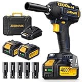 JESIMAIK Cordless Impact Wrench, 900Ft-lbs (1200N.m) 1/2" Brushless Impact Gun, 21V High Torque Impact Gun with 2×4.0Ah Batteries, 4 Variable Speeds, 5 Sockets, Impact Driver for Car/Pickup/Mower