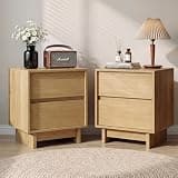 SINROM Nightstands Set of 2, Mid Century Night Stand with 2 Drawers, Oak Nightstand Bedside Table Set of 2, End Table for Bedroom