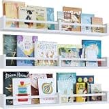 Napeollor White Nursery Bookshelves,32Inch, Floating Nursery Shelves - Set of 3 - Book Shelf Organizer for Baby Nursery Room Decor, Wall Shelves for Kitchen Spice Rack, Pine