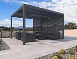 PURPLE LEAF 94AS Louvered Pergola 10' x 12' Outdoor Aluminum Adjustable Roof Hardtop Gazebo with Fixed Shutter Wall for Deck Backyard Grey, 1/3 Long Side and 1 Short Side