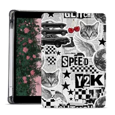 AdorableWhimsy Y2K Black Retro Case for iPad Air 11" M4/M3/M2(2026/2025/2024)/iPad Air 5 / Air 4 10.9" Aesthetic Vintage Design Trifold Leather Protective Case Soft Back Cover with Pencil Holder