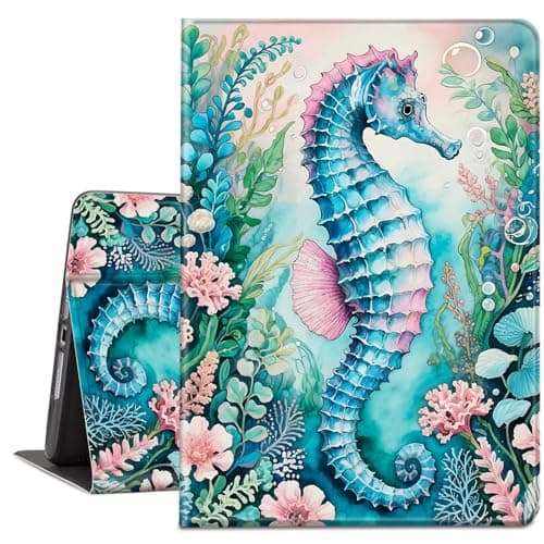 TSNJTBDL Case for iPad 10.2 Inch 2021/2020/2019, for iPad 9th/8th/7th Generation Case - PU Leather Auto Sleep/Wake, Slim Lightweight Tablet Protective Cover – Blue Seahorse