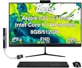 Acer Aspire C27 All-in-One Desktop, 27" IPS FHD Display (Intel Core 5 120U, 8GB DDR5, 512GB PCIe SSD, Webcam, Wireless Keyboard and Mouse, Wi-Fi 6E, Bluetooth 5.3, Win 11 Home) with USB Hub