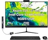 Acer Aspire C27 All-in-One Desktop, 27" IPS FHD Display (Intel Core 5 120U, 8GB DDR5, 512GB PCIe SSD, Webcam, Wireless Keyboard and Mouse, Wi-Fi 6E, Bluetooth 5.3, Win 11 Home) with USB Hub