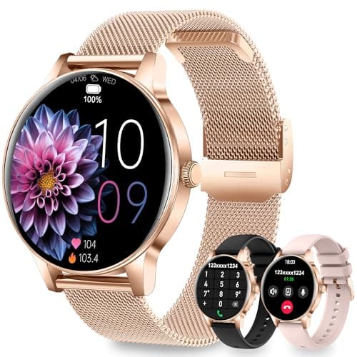 Smart Watches for Women, 1.27" HD Smart Watch for Android Phones & iPhones, Smartwatch Answer/Make Calls, Fitness Tracker with Heart Rate/Sleep/SpO2 Monitor, 110+ Sport Modes, 3 Bands (Rosegold)