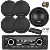 Blaupunkt Durban 424 Single Din 24V Bluetooth DAB+ Stereo Reciever, 4X 6.5 70 Watt 3-Way Slim Design Car Speakers, 5-Channel Amplifier w/Install Kit, 10" Subwoofer, Wire