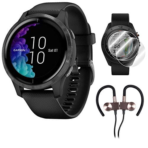 Garmin Venu Amoled GPS Smartwatch (Black) with Deco Gear Earbuds and Screen Protectors