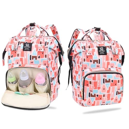 BEMBIKA Diaper Bags For Mom And Dad Kids Diaper Bags For Travel Backpack With Small Bottle Pouch For Multi-Function Waterproof And Large Capacity-(Peach)