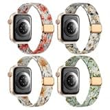 4 Pack Slim Stretchy Band Compatible with Apple Watch Bands 41mm 40mm 38mm 42mm 44mm 45mm 46mm 49mm Women Men,Thin Magnetic Nylon Adjustable Band for iWatch Series 11 10 9 8 7 6 5 4 3/SE/Ultra 3 2 1