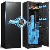 10-12 Gun Safe for Rifles and Pistols, Rifle Safe with 3 Unlock Ways, Long Gun Safe with Silent & Alarm Mode, Gun Cabinet with Adjustable Shelves, Gun Cabinets for Rifles and Shotguns, Assemb Required