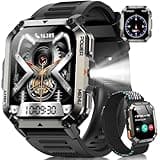 Military Tactical Smart Watches for Men, 100-Day Battery Rugged Fitness Watch with Compass & Flashlight, Sports Watch for Android with 2.01" HD Display AI Voice, IP68 Waterproof Smartwatch (Black)