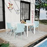 Hassyee Summer PP Armchairs and Round Table Dining Set with Ergonomic Comfort for Poolside, Lawn, Garden, Outdoor Dining Set with Weatherproof Construction for Balcony (Long Table & 4 Chairs+Blue)