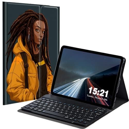 BREIDMKFM Keyboard Case for Kindle Fire HD 8 & 8 Plus Tablet (12th/10th Gen, 2022/2020 Release) 8", Smart Tablet Cover with Detachable Wireless Bluetooth Keyboard, African Girl