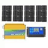 100W Foldable Solar Panel Kit with 300W Power Inverter DC 12V to AC 110V/220V and 30A LCD Charge Controller, Portable Off-Grid Power System for RV, Camping, and Emergency Backup (220V)