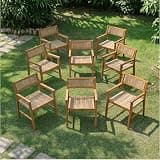 NTC Terra 8 Pieces Solid Wood Armchairs with Handwoven Rope Seat & Back, Indoor & Outdoor Dining Chairs for Patio Dining Sets, Modern Patio Chairs with Arms, Easy Assembly, Natural