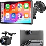 Eoyaa Wireless Portable 9'' Carplay Screen with 4K Dash Cam, Android Auto, Strongest Suction Mount, GPS Navigation for Car, 1080P Backup Camera, Loop Recording