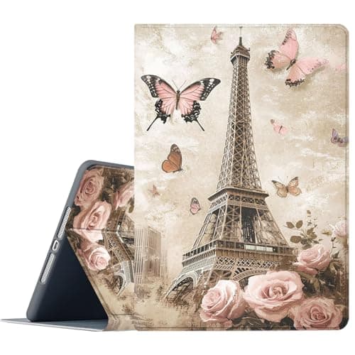 FGDRFGRW Case for Amazon Fire HD 10 Tablet (9th/7th/5th Generation,2019/2017/2015 Release),Adjustable Stand Auto Wake/Sleep Function Full Body Protection Cover - Eiffel Tower Butterfly Rose