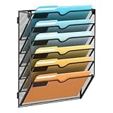 SUPEASY 6 Tier Wall File Organizer, Hanging Wall Mounted Mail Organizer with Label Slots, Metal Mesh File Holder Magazine Rack for Office, Home, School or Classroom, Black