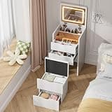 Mr IRONSTONE Compact Vanity Desk with Mirror and Lights, 19 Inch Hidden Makeup Vanity Cabinet with Storage Drawers & Shelves, Small Vanity Table for Bedroom, Flip Top Vanity for Small Spaces, White