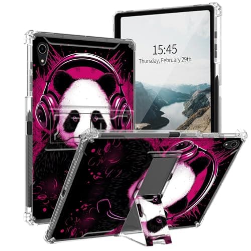 Rossy for iPad Mini 6 Clear Case for iPad Mini 6th Generation Case (8.3 inch, 2021) with Stand & Pencil Holder Slim Lightweight Translucent Soft TPU Kickstand Back Shell Cover,Panda Listening to Music