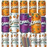 Crush Soda Ziuu Variety Pack – 18 Cans (12 oz each): 6 Orange, 6 Grape, 6 Zero-Sugar Orange – Caffeine-Free Soft Drinks + Bonus Reusable Straws Pack of 4