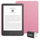 Kindle Essentials Bundle including Kindle (2024 release) - Black, Fabric Cover - Rose, and Power Adapter