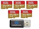 SanDisk 64GB Micro Extreme Memory Card (5 Pack) Compatible with DJI Drone Series Air 2S, Air 2, Mini, Mini 2, Mavic 2 (SDSQXAH-064G-GN6MN) Bundle with (1) Everything But Stromboli MicroSD Card Reader