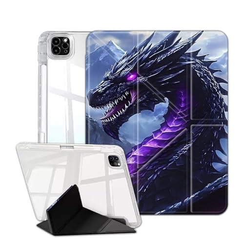 FDHHKJUKO for iPad Air 13 Inch Case (2025/2024) M3/M2 & iPad Pro 12.9 inch 6th/5th/4th/3rd 2022/2021/2020/2018, Clear Back Cover Y Shape Stand Multi-Angle Stand ,Purple Dragon Snowy