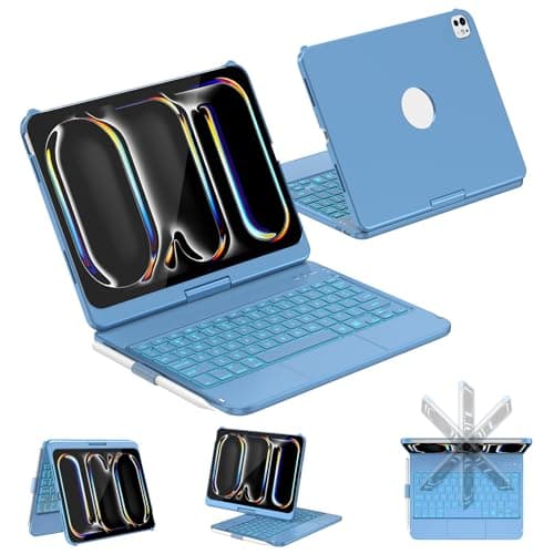 CC Store for iPad Pro 11-inch Case with Keyboard (M5/2025, M4/2024) 7-Color Backlight, 360°Swivel Protective Case with Pencil Holder, Multi-Touch Trackpad for Pro 11 Inch,Blue