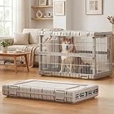 ZOMISIA Collapsible Dog Crate for Large Dogs - 36" L Heavy Duty Dog Kennel No Tools Required with 4 Sides Steel Foldable Cage for Dogs Indoor Furniture, Portable Carrier with 2 Smooth Wheels, Beige