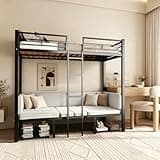 PVWIIK Twin Size Loft Bed with Drawer and Desk & Table Sets Transformable for Bedroom,Dormitory,Living Room,Metal Sturdy Bed Frame w/Full-Length Guardrails,Twin Over Twin Bunk Bed,Black