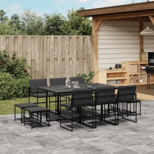 VIHHQGC 11-Piece Modern Garden Dining Set in Black and Dark Grey with Rectangular Table and Six Chairs for Outdoor Patio and Balcony