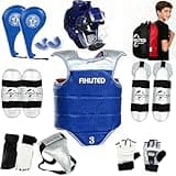 Taekwondo Sparring Gear Set with Helmet, Chest Guard, Arm & Shin Guards, Gloves & Foot Pads, Durable Lightweight Karate Protective Gear for Kids Youth Adults, Training Equipment with Carry Bag