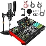 Podcast Equipment Bundle with Live Sound Card Audio Mixer, 3.5mm Condenser Microphone for PC/Phone Streaming and Singing, Podcast Microphone Bundle with Voice Changer sound board