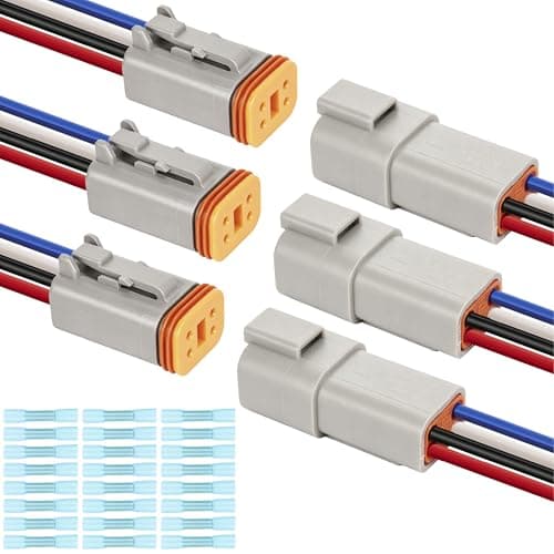 3 Kits Deutsch DT 4 Pin Wiring Harness Connector, Deutsch Male Female 2 Wire Way Waterproof Automotive Electrical Connector 16 AWG with Heat Shrink Tubing for Car Truck Boat, Grey