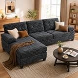 PHONEUTRIX U-Shaped Sectional Sofa with Double Chaise,Linen Fabric 4-Seat Modern Couch, Removable Pillows for Apartment Living Room, Black