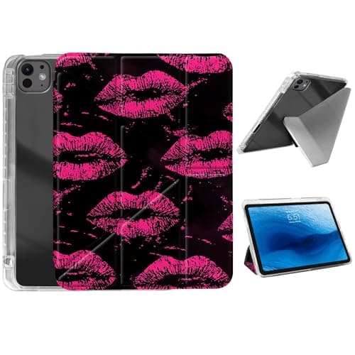 HJCYXJLK for iPad Pro 13 2024 Case,Foldable Y-Fold Cover with Pencil Slot,Multi-Angle Stand,Auto Sleep/Wake Protective Case for iPad Pro 13 2024,Pink Lips Kiss
