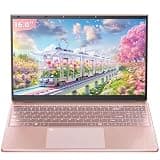 Rumtuk 16" Rose Gold Laptop, DDR4 16GB RAM, 1TB SSD, Win 11 Pro/Office 2019, Celeron N5105 CPU, FHD IPS Display, Backlit KB, Fingerprint, USB 3.0, HDMI, WiFi/BT, PC Notebook for Work, Study