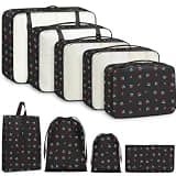 Woobolsalike 9 Set Packing Cubes for Travel Essentials - Lightweight Carry-On Luggage Organizer Bags with Shoe, Clothes & Laundry Bags for Airplane, Family & Business Travel, Black cherry