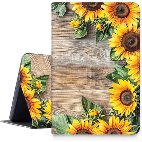 DIGTIALLL Case for Samsung Galaxy Tab A7 Lite 8.7" 2021 (SM-T225/T220/T227) PU Leather Smart Protective Cover for Galaxy Tab A7 Lite,Sunflowers On Wooden