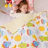 Sivio Minky Dotted Weighted Blanket 3lbs, Super Soft Crystal Velvet Reversible Heavy Blanket with Cute Cartoon Patterns, 36x48 Inch, Rocket White
