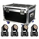 MINEJIE Moving Head DJ Lights, 12 Colors 7x10W LED Wash Stage Spotlight With DMX & Sound Active, 540° Pan 180° Tilt, Disco Party Lights for Weddings Clubs Concerts Events Bars (Flight case + 4 lights)
